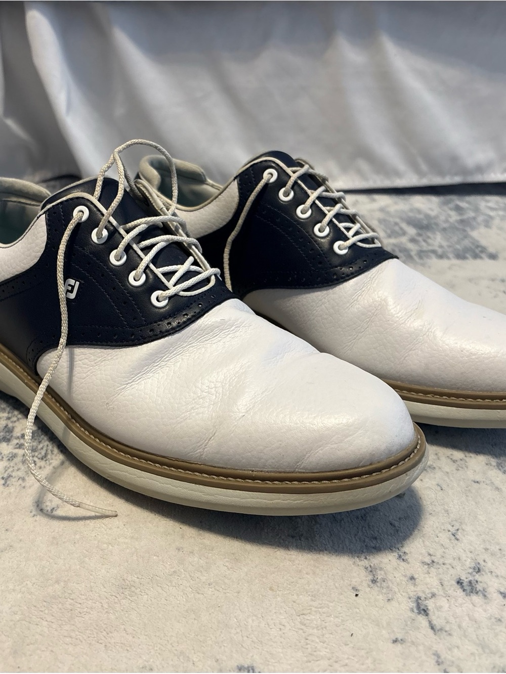 FootJoy Traditions Oxford White and Navy 13 M Golf Shoes